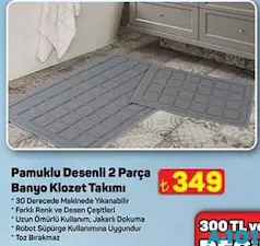 PAMUKLU DESENLİ 2 PARÇA BANYO KLOZET TAKIMI fiyat ve kampanya bilgisi